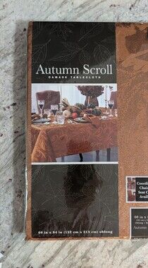 Town & Country Autumn Scroll Amber Fall Foliage Tablecloth Damask 60 X 84 NEW